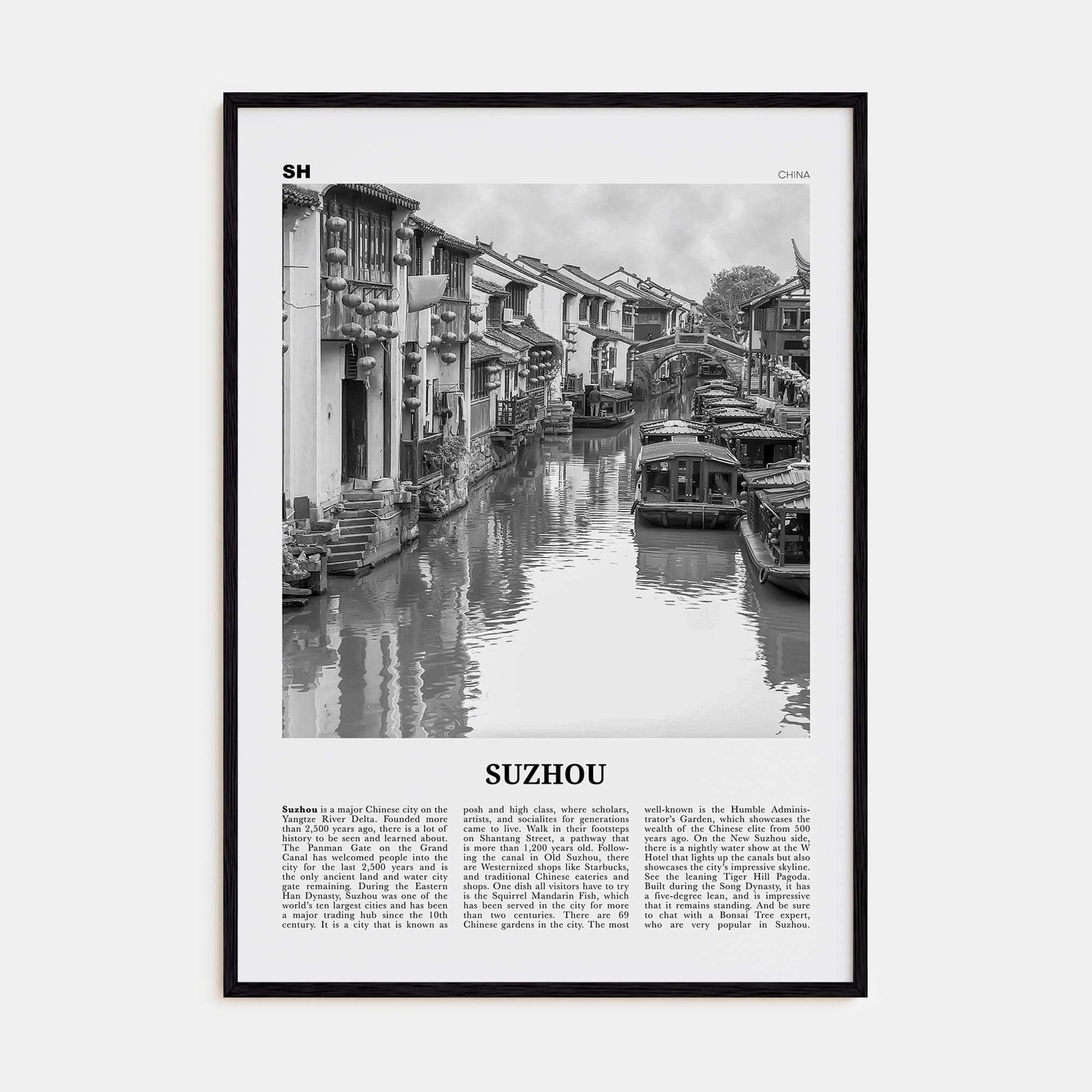 Suzhou Poster Black Wood / 8x12 in Nbourhood Travel B&W Poster