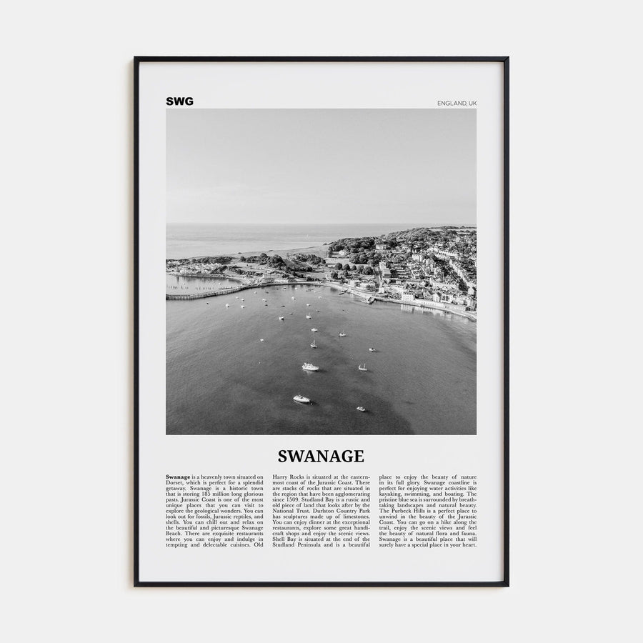 Swanage Poster Black Metal / 8x12 in Nbourhood Travel B&W Poster