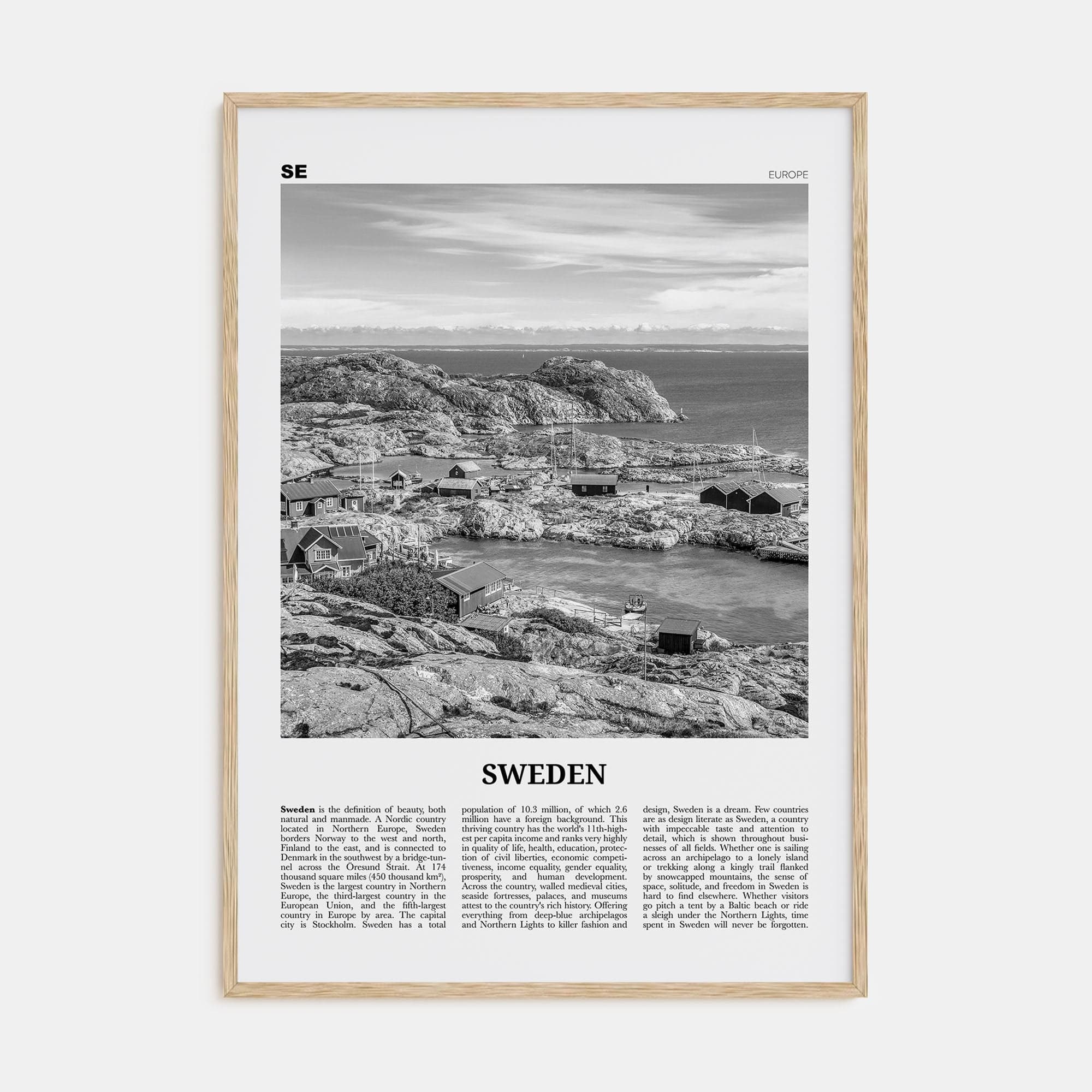 Sweden Poster Natural Wood / 8x12 in Nbourhood Travel B&W Poster