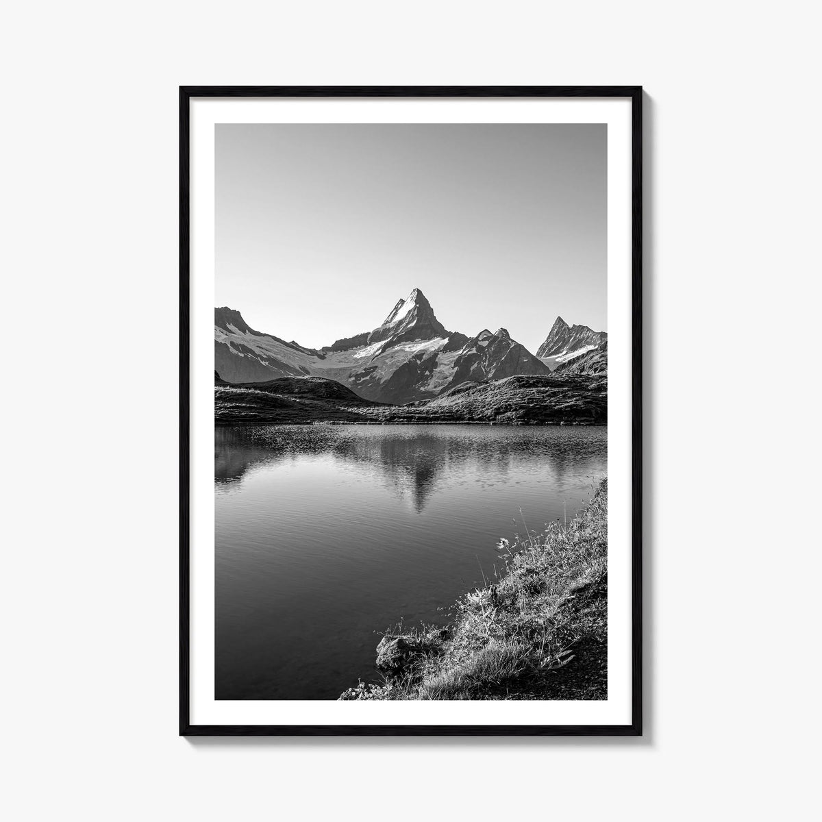 Switzerland black & white photo poster of Europe – vertical wall art, unframed print shown in interior mockup