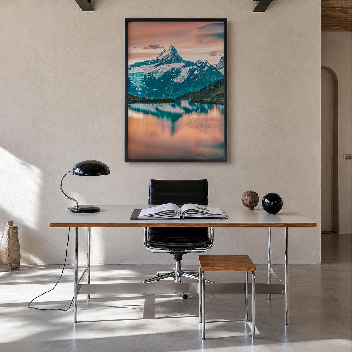 Switzerland no. 1 colorful photo poster of Europe – vertical wall art in black wood frame, hanging on wall