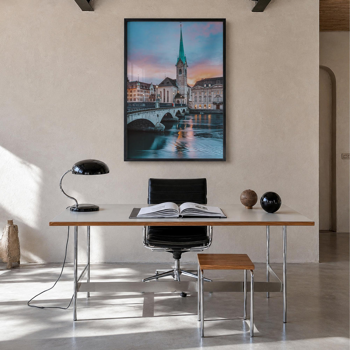 Switzerland no. 3 colorful photo poster of Europe – vertical wall art in black wood frame, hanging on wall