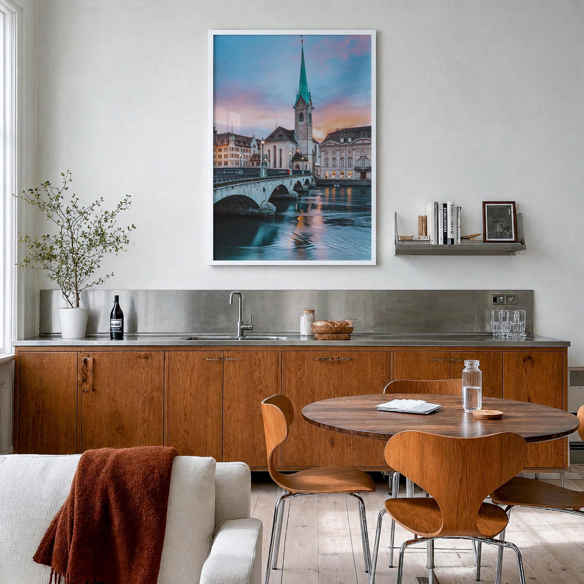 Switzerland no. 3 colorful photo poster of Europe – vertical wall art in white wood frame, hanging on wall