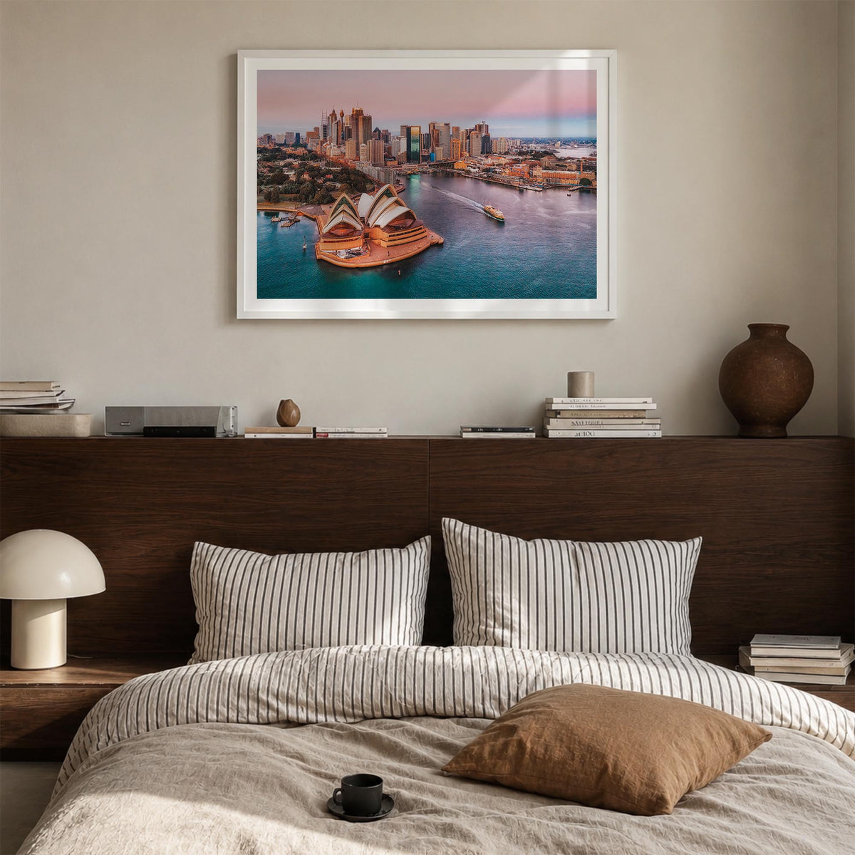 Sydney colorful photo poster of New South Wales, Australia – horizontal wall art in white wood frame with white border, hangi
