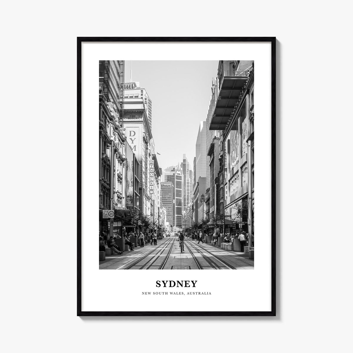 Sydney no. 1 black & white classic poster of New South Wales, Australia – vertical wall art, unframed print shown in interior