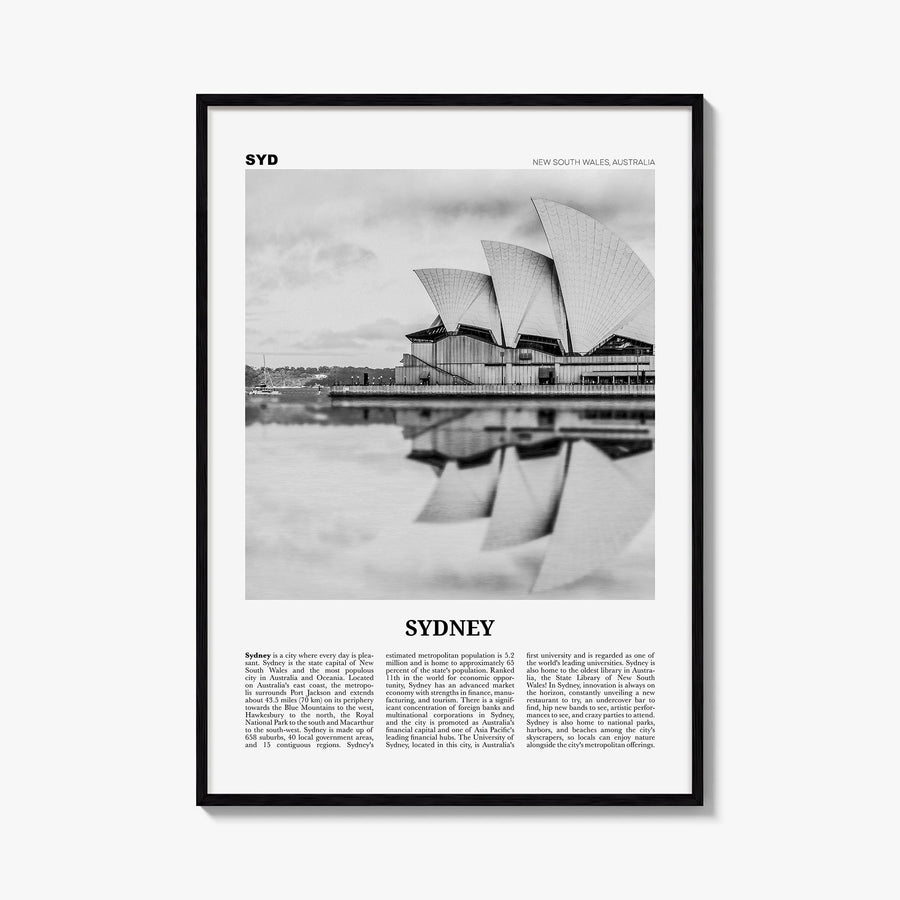 Sydney no. 1 black & white newspaper poster of New South Wales, Australia – vertical wall art, unframed print shown in interi