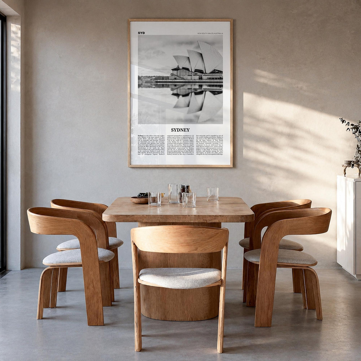 Sydney no. 1 black & white newspaper poster of New South Wales, Australia – vertical wall art in natural wood frame, hanging 