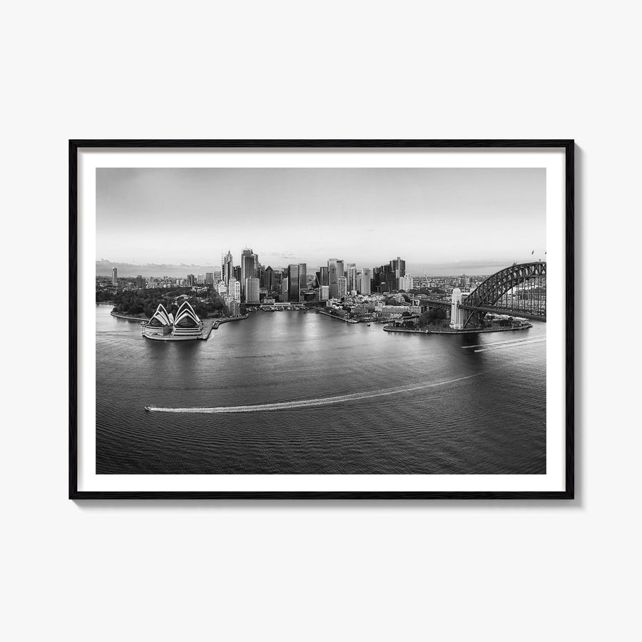 Sydney no. 1 black & white photo poster of New South Wales, Australia – horizontal wall art, unframed print shown in interior
