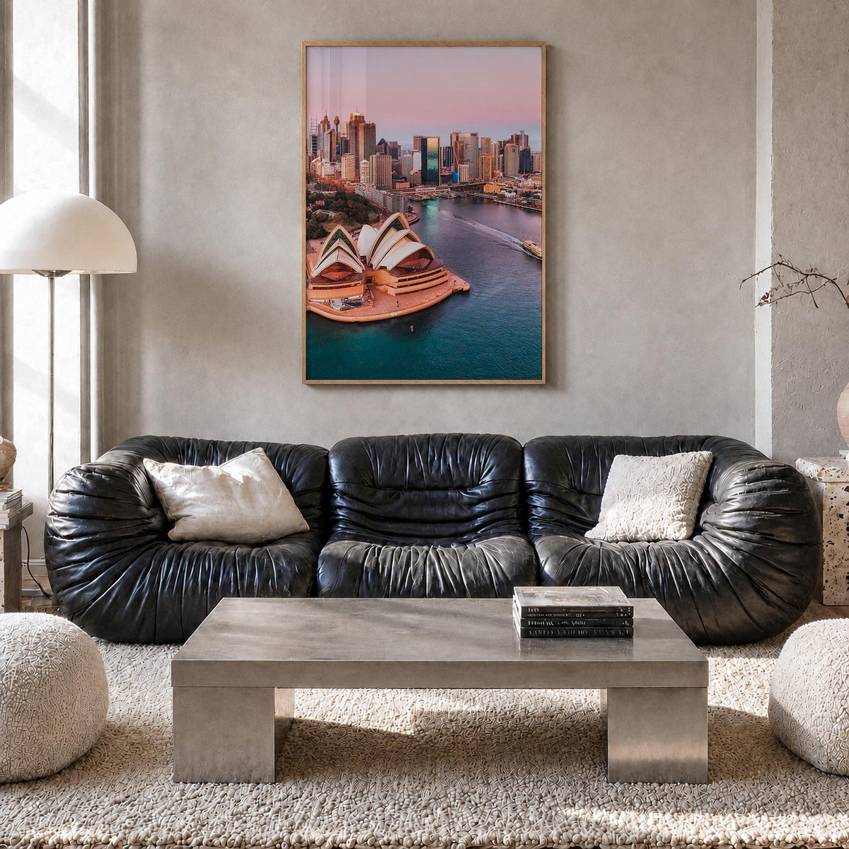 Sydney no. 1 colorful photo poster of New South Wales, Australia – vertical wall art in natural wood frame, hanging on wall