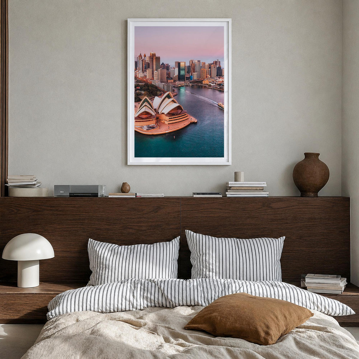 Sydney no. 1 colorful photo poster of New South Wales, Australia – vertical wall art in white wood frame with white border, h