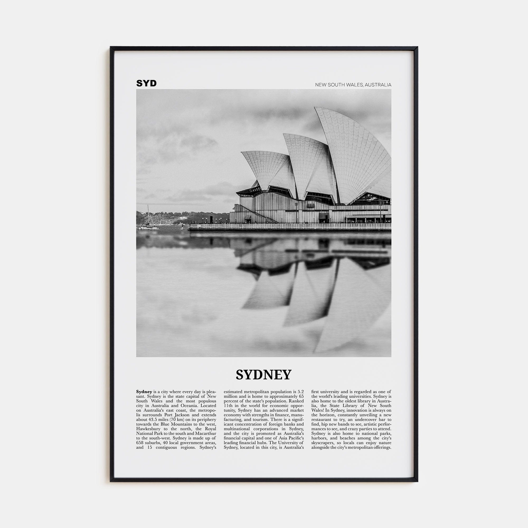 Sydney No 1 Poster Black Metal / 8x12 in Nbourhood Travel B&W Poster