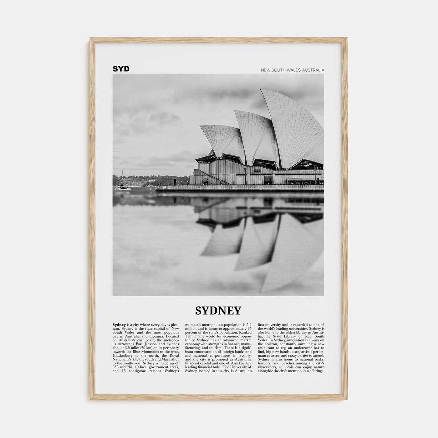 Sydney No 1 Poster Natural Wood / 8x12 in Nbourhood Travel B&W Poster