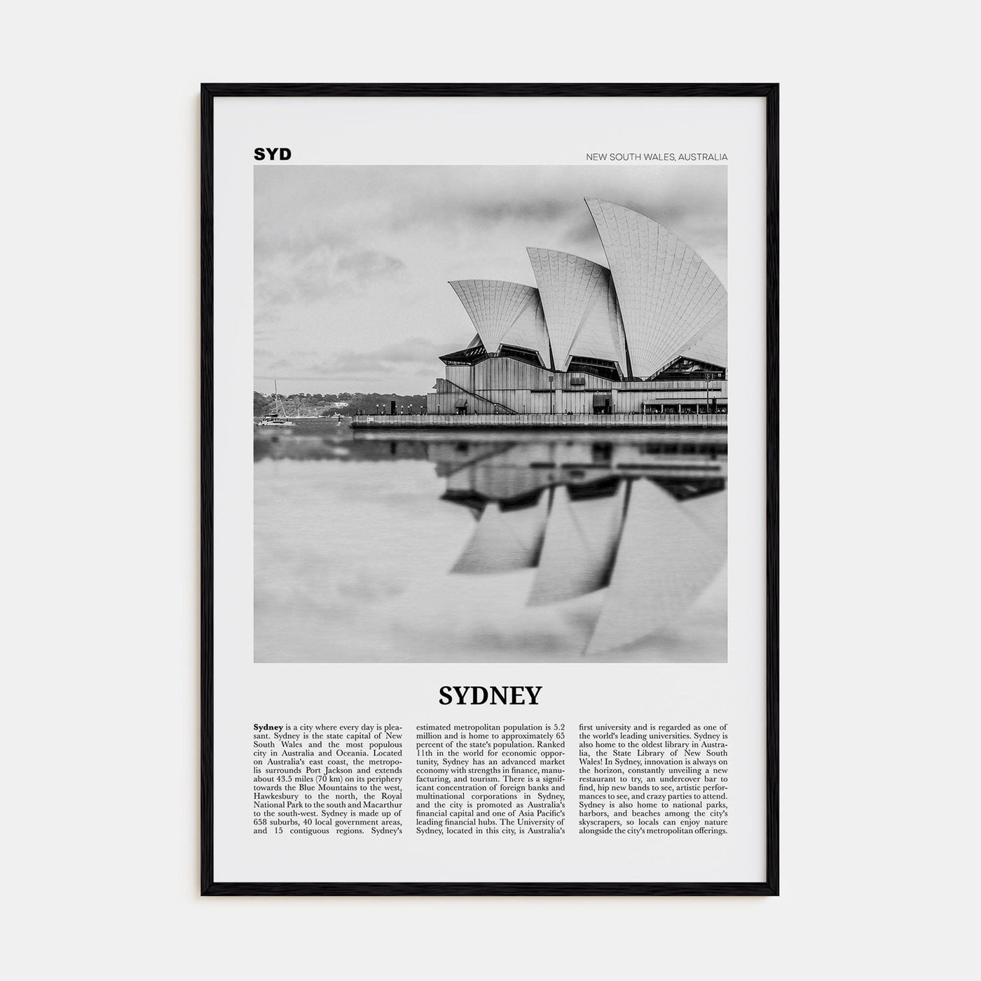 Sydney No 1 Poster Black Wood / 8x12 in Nbourhood Travel B&W Poster