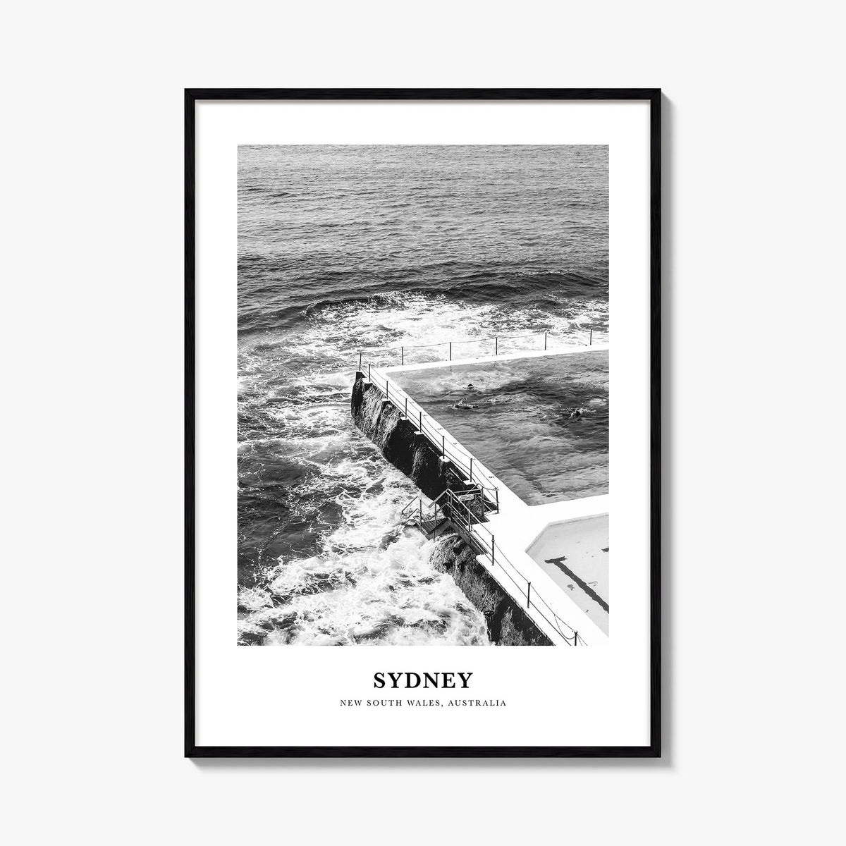 Sydney no. 2 black & white classic poster of New South Wales, Australia – vertical wall art, unframed print shown in interior