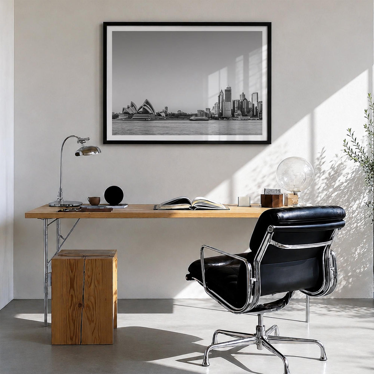 Sydney no. 2 black & white photo poster of New South Wales, Australia – horizontal wall art in black wood frame with white bo