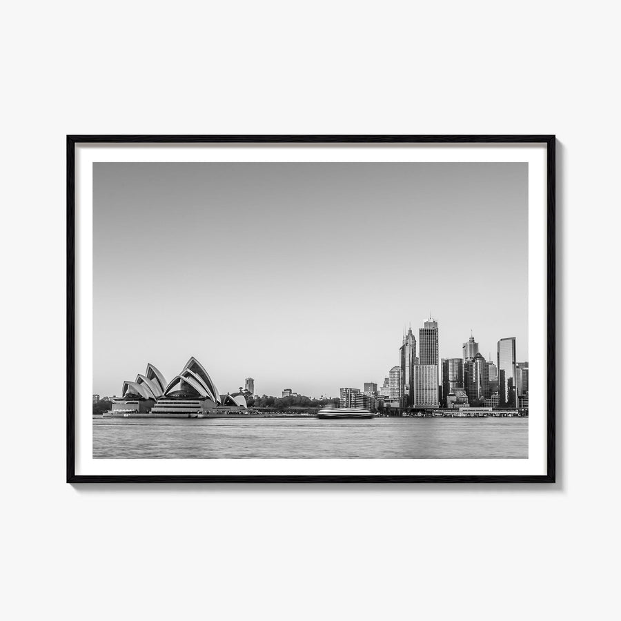 Sydney no. 2 black & white photo poster of New South Wales, Australia – horizontal wall art, unframed print shown in interior
