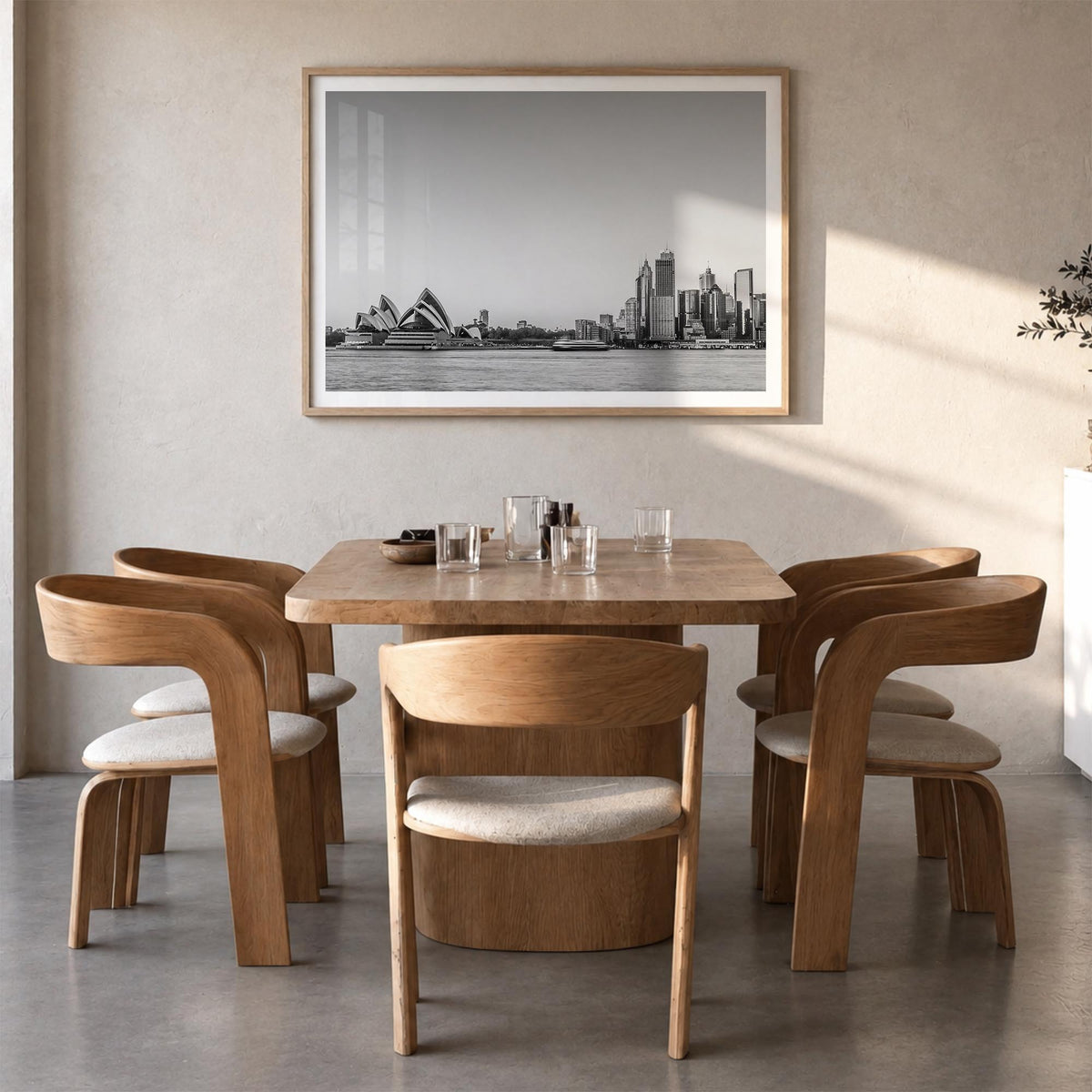 Sydney no. 2 black & white photo poster of New South Wales, Australia – horizontal wall art in natural wood frame with white 
