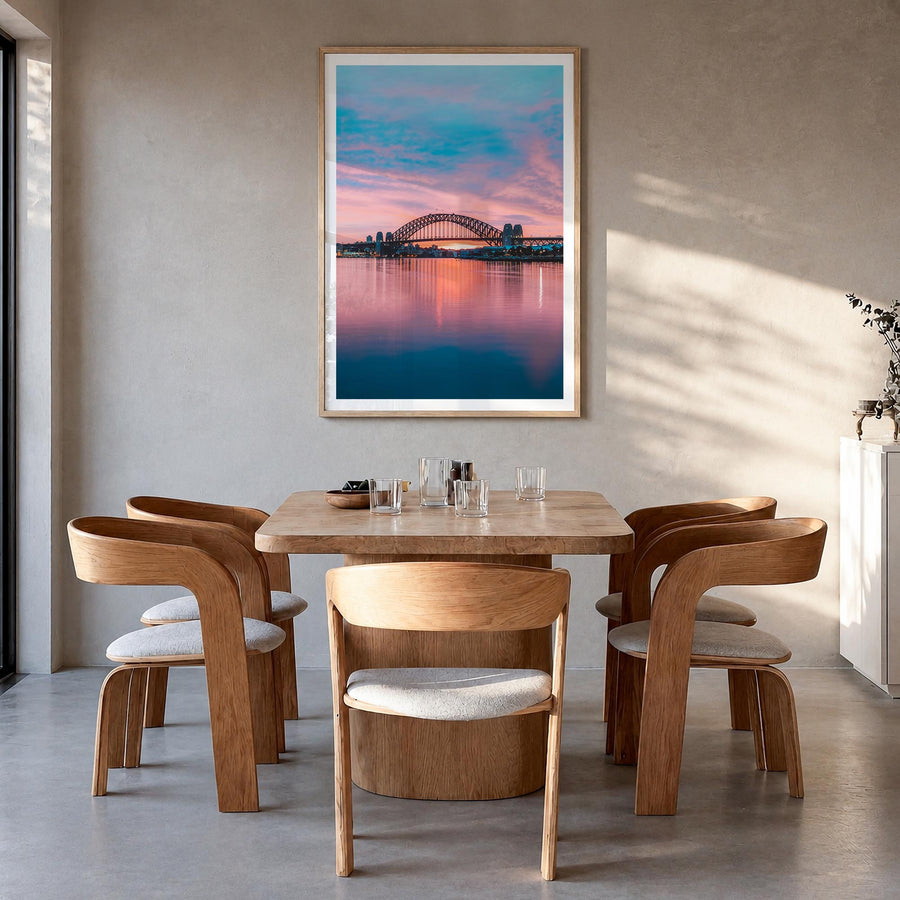 Sydney no. 2 colorful photo poster of New South Wales, Australia – vertical wall art in natural wood frame with white border,