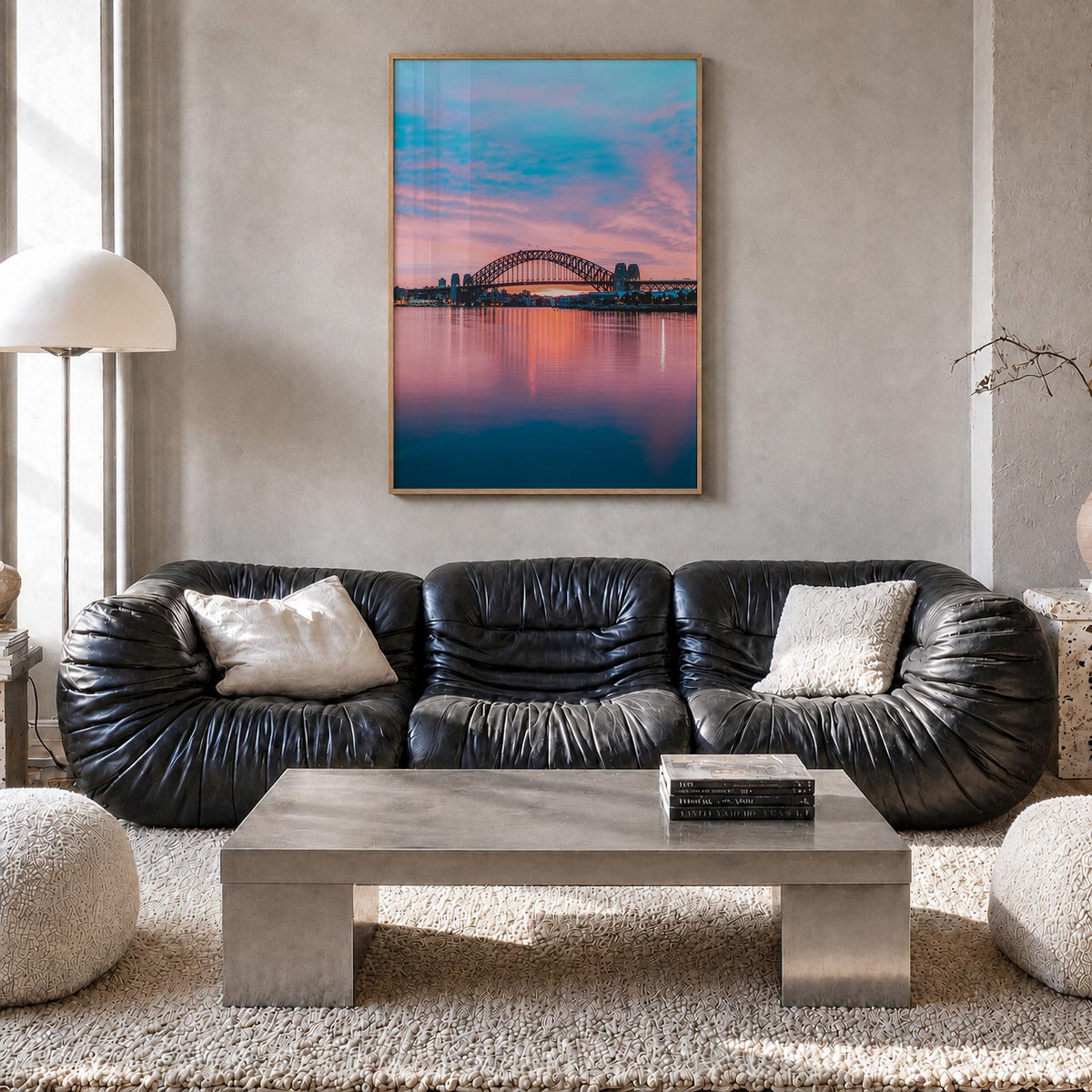 Sydney no. 2 colorful photo poster of New South Wales, Australia – vertical wall art in natural wood frame, hanging on wall