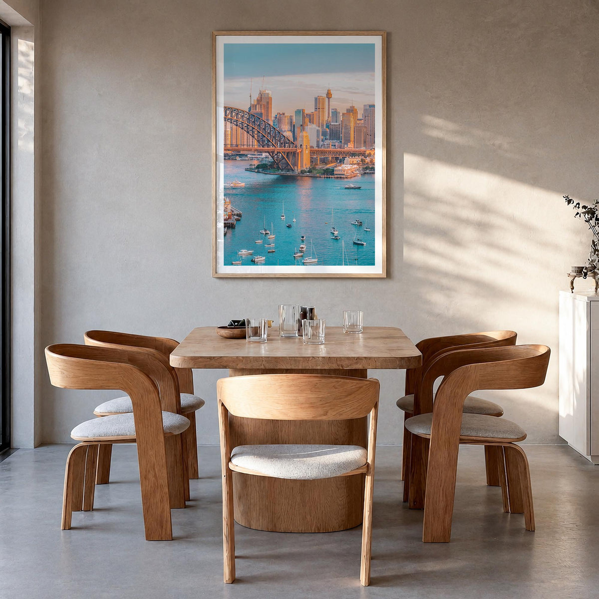 Sydney no. 3 colorful photo poster of New South Wales, Australia – vertical wall art in natural wood frame with white border,