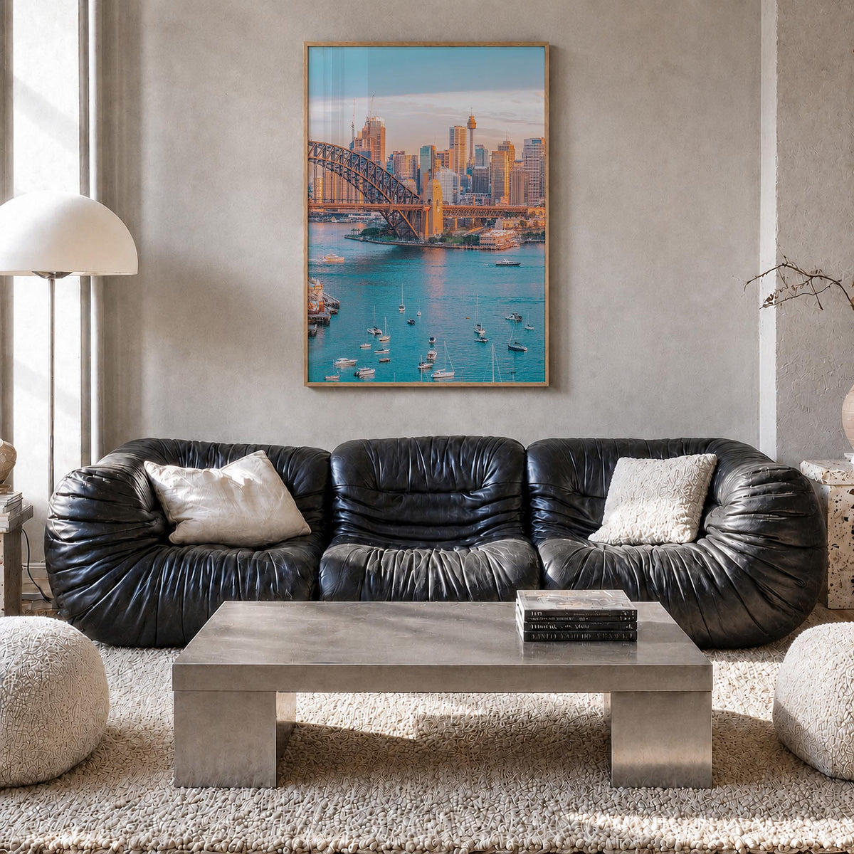Sydney no. 3 colorful photo poster of New South Wales, Australia – vertical wall art in natural wood frame, hanging on wall