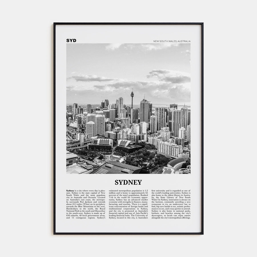 Sydney No 3 Poster Black Metal / 8x12 in Nbourhood Travel B&W Poster