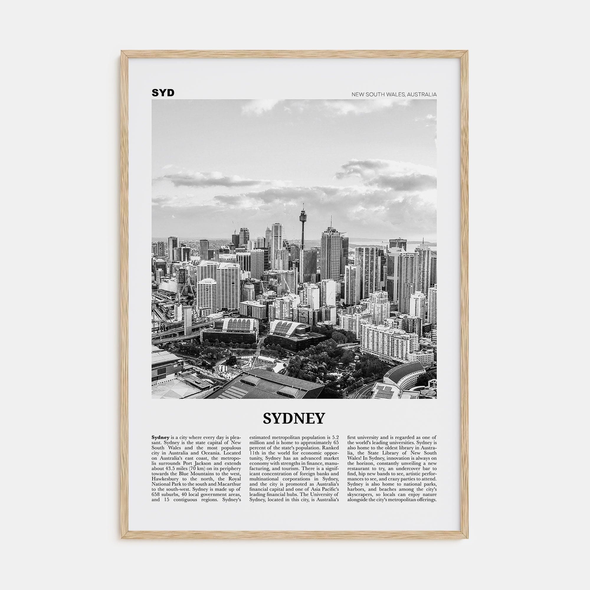 Sydney No 3 Poster Natural Wood / 8x12 in Nbourhood Travel B&W Poster