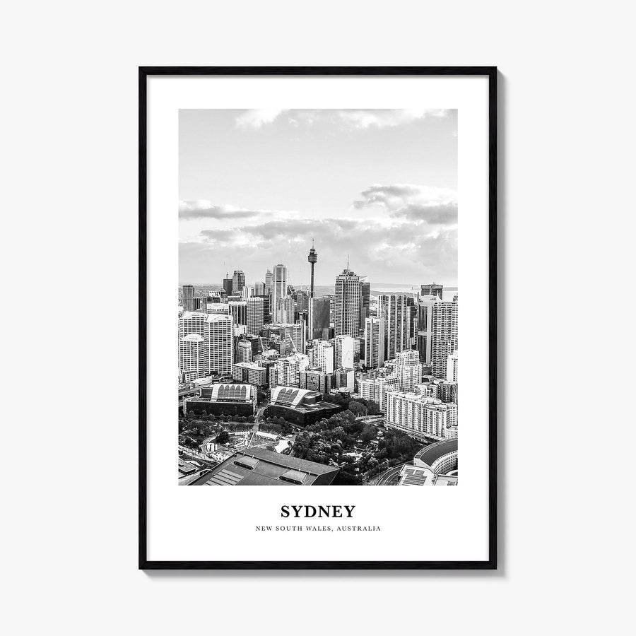 Sydney no. 4 black & white classic poster of New South Wales, Australia – vertical wall art, unframed print shown in interior