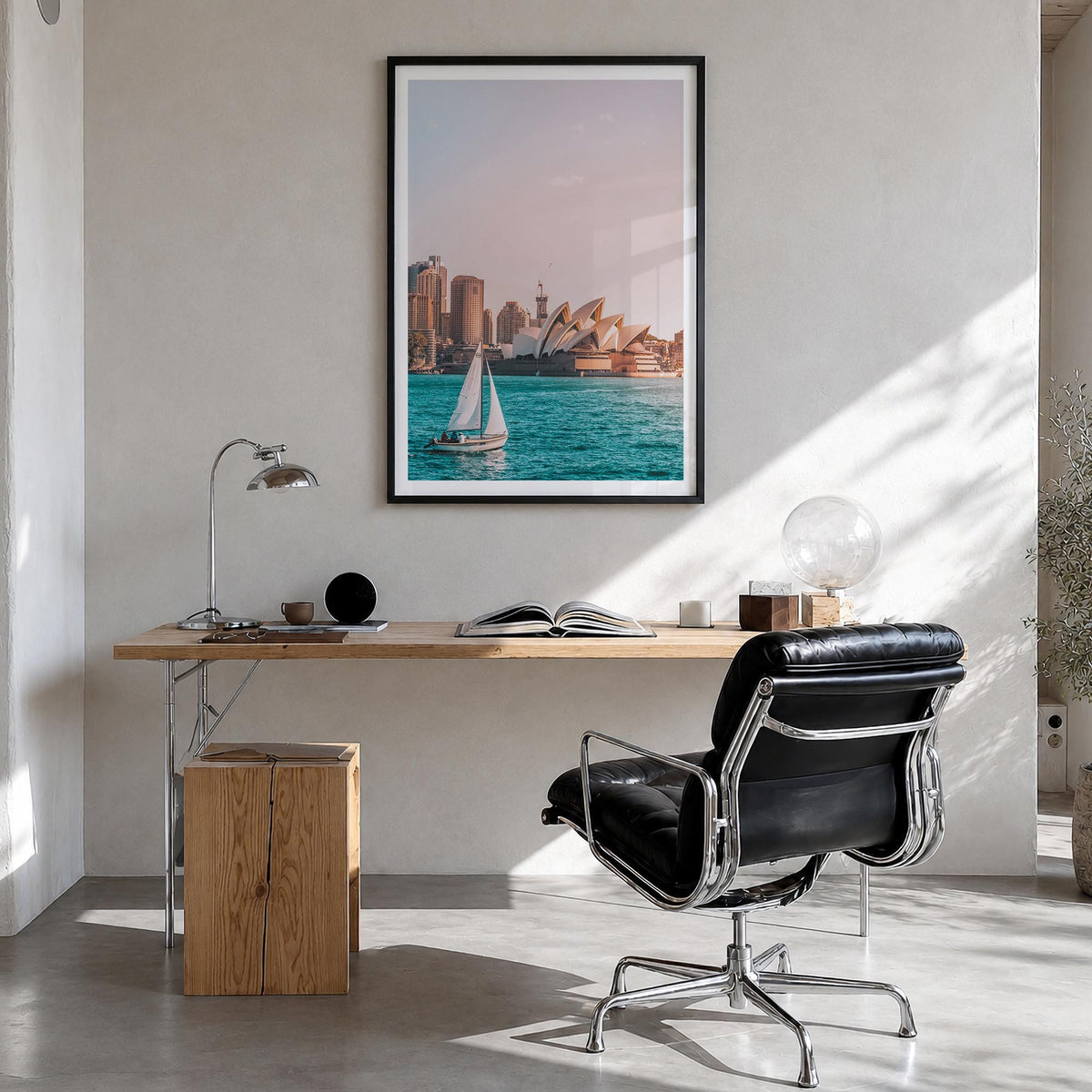 Sydney no. 4 colorful photo poster of New South Wales, Australia – vertical wall art in black wood frame with white border, h