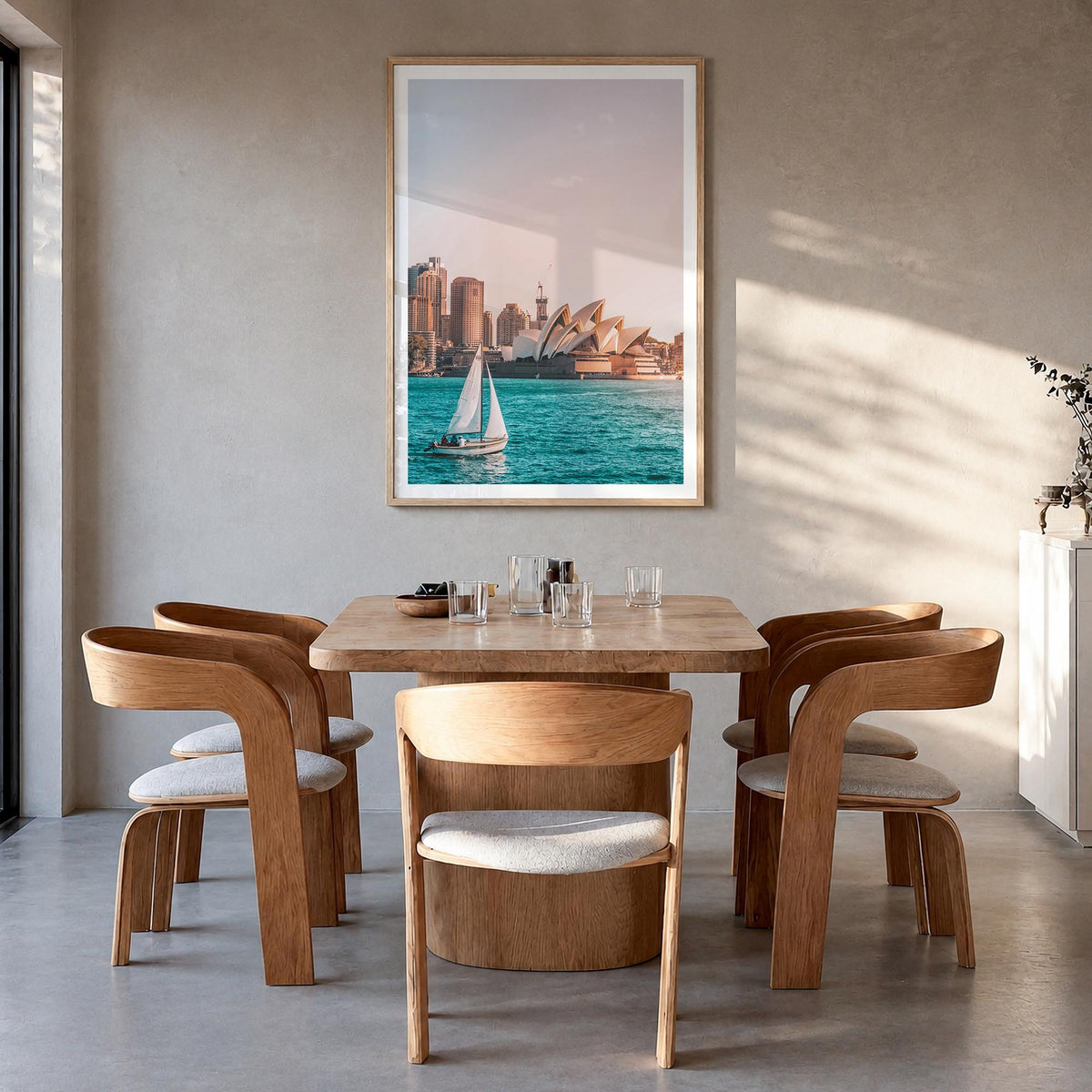 Sydney no. 4 colorful photo poster of New South Wales, Australia – vertical wall art in natural wood frame with white border,