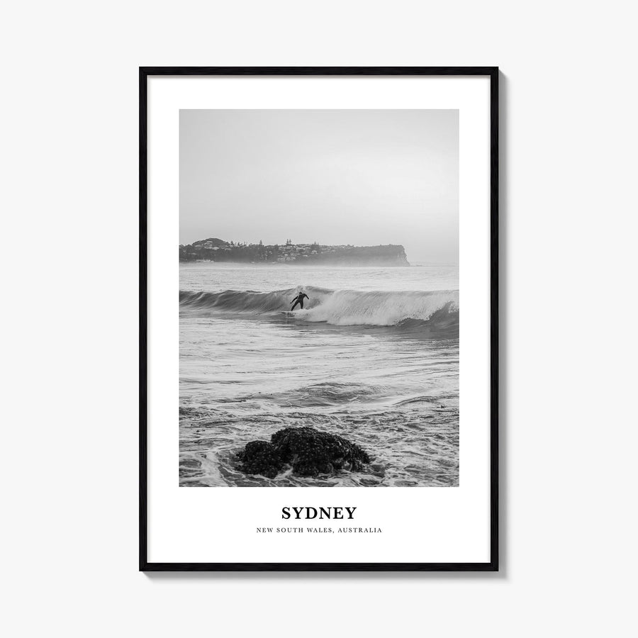 Sydney no. 5 black & white classic poster of New South Wales, Australia – vertical wall art, unframed print shown in interior