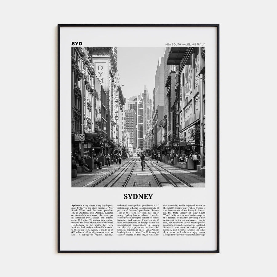 Sydney No 5 Poster Black Metal / 8x12 in Nbourhood Travel B&W Poster