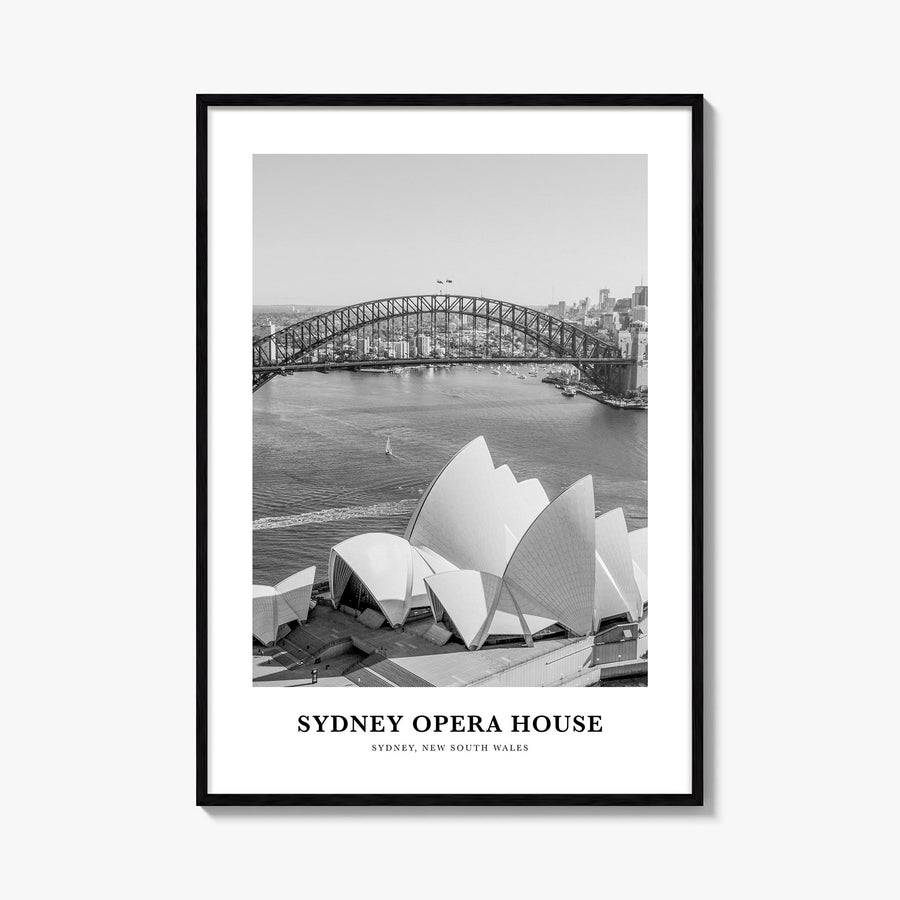 Sydney Opera House black & white classic poster of Sydney, New South Wales – vertical wall art, unframed print shown in inter