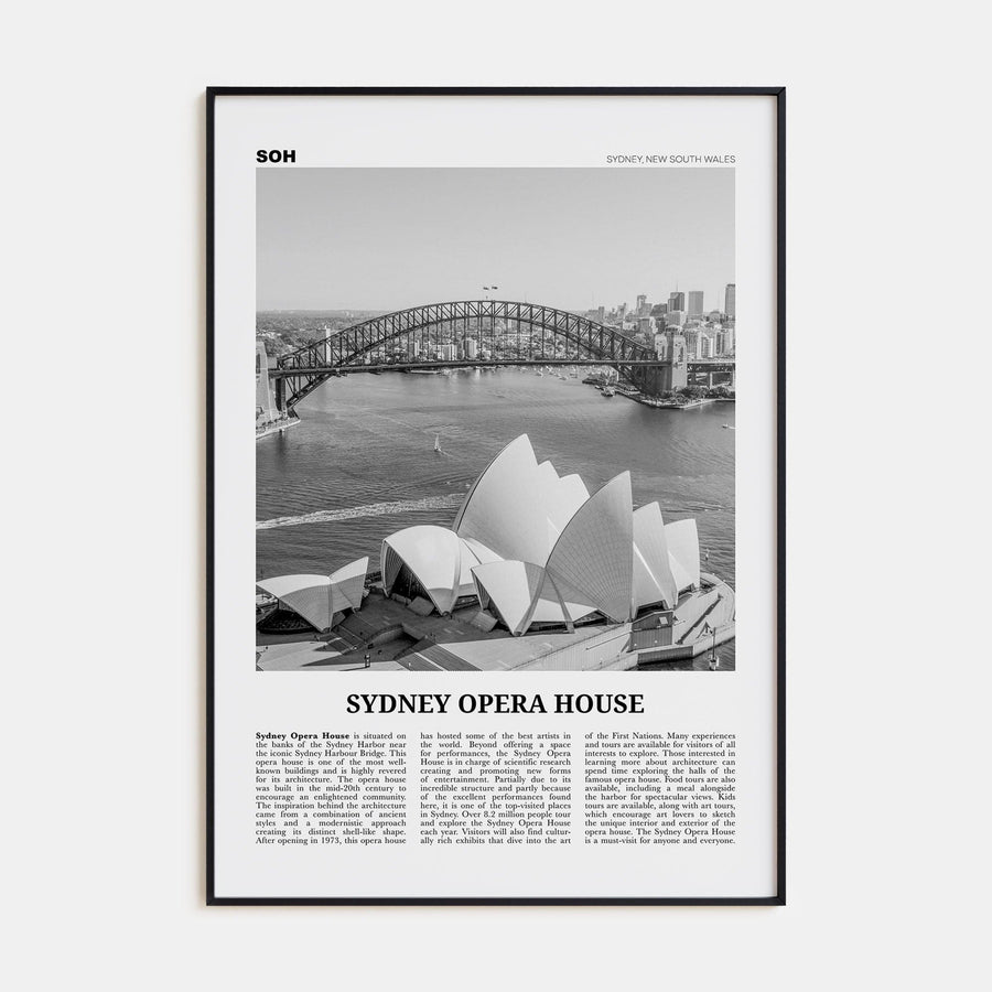 Sydney Opera House Poster Black Metal / 8x12 in Nbourhood Travel B&W Poster