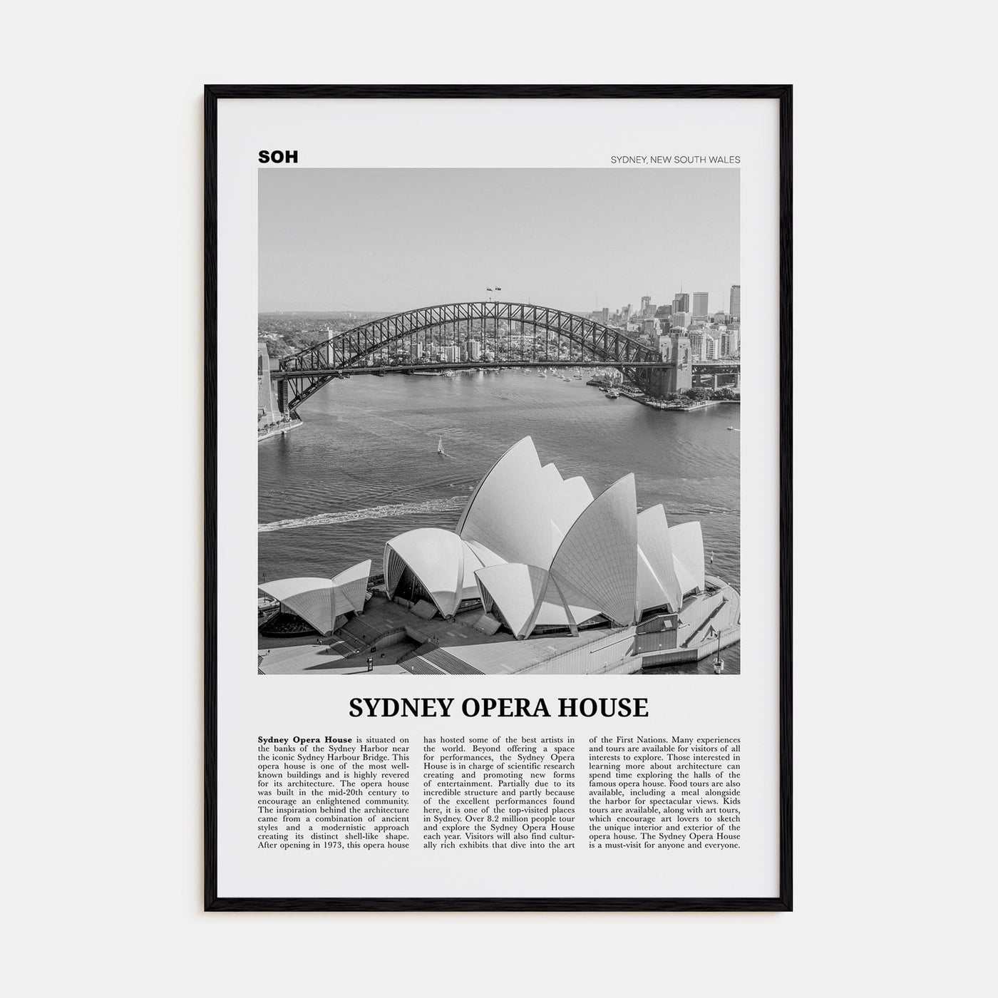 Sydney Opera House Poster Black Wood / 8x12 in Nbourhood Travel B&W Poster