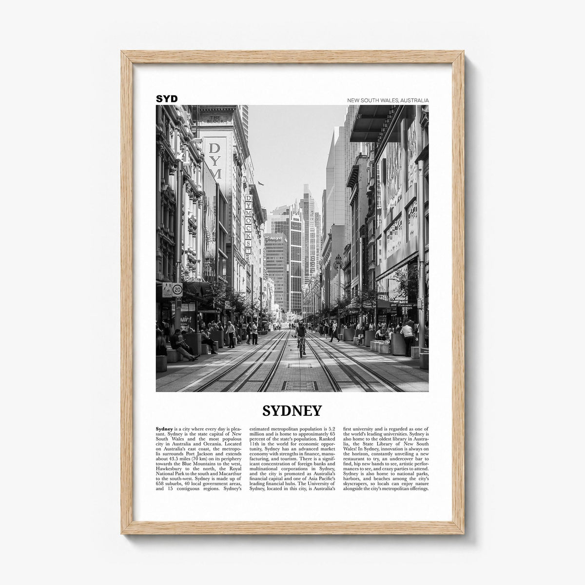 Sydney Newspaper No 5 Poster in a natural wood frame
