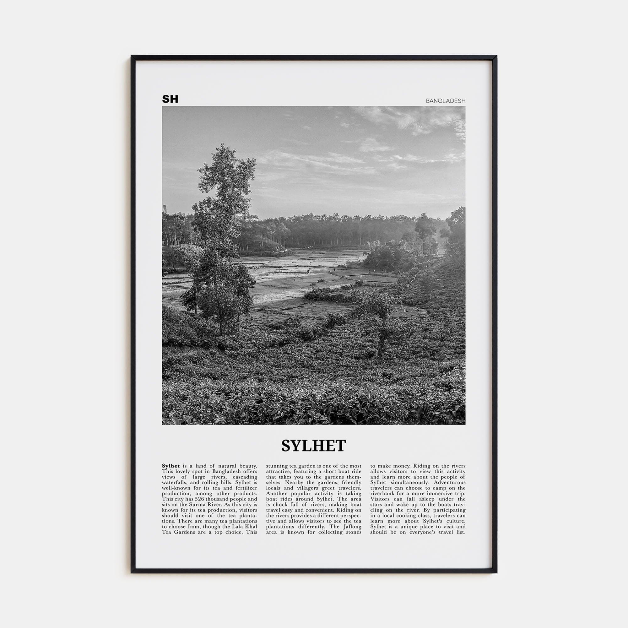 Sylhet Poster Black Metal / 8x12 in Nbourhood Travel B&W Poster