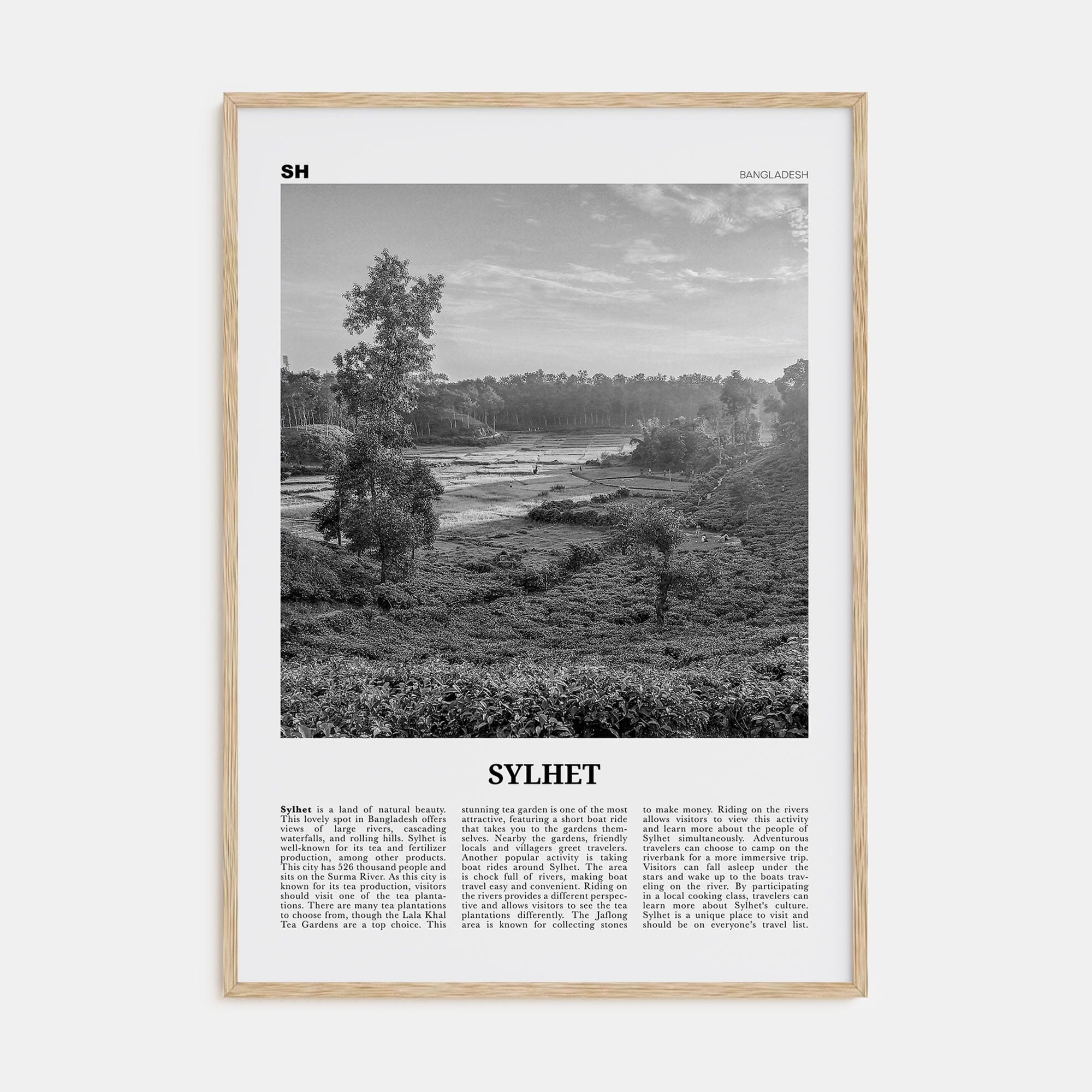 Sylhet Poster Natural Wood / 8x12 in Nbourhood Travel B&W Poster