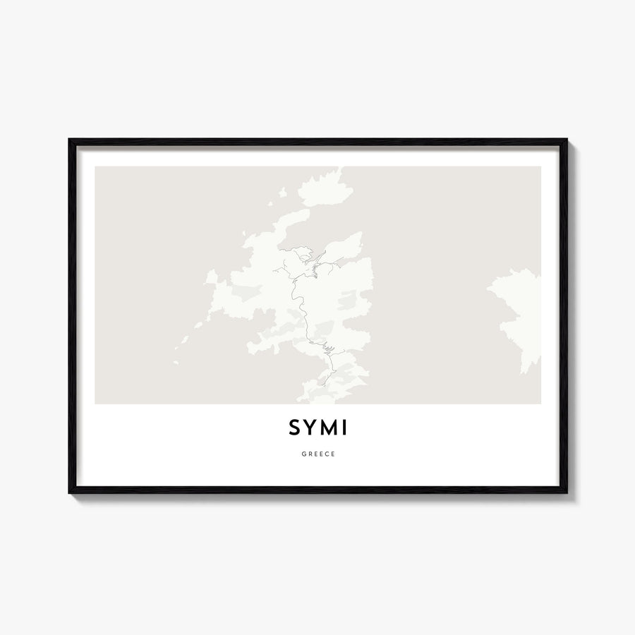 Symi black & white map poster of Greece – horizontal wall art, unframed print shown in interior mockup
