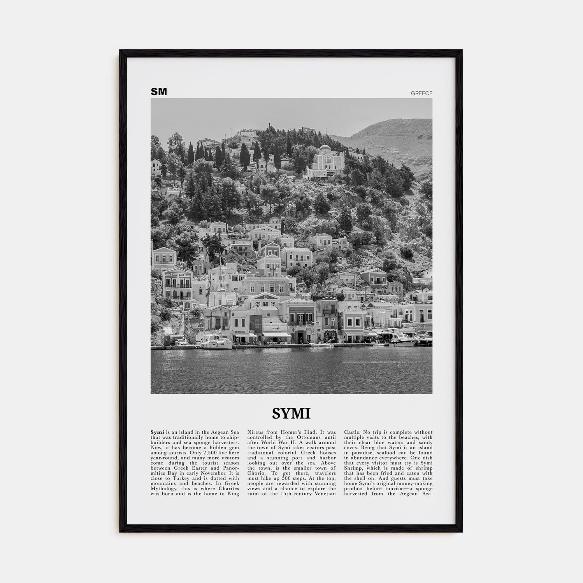 Symi Poster Black Wood / 8x12 in Nbourhood Travel B&W Poster