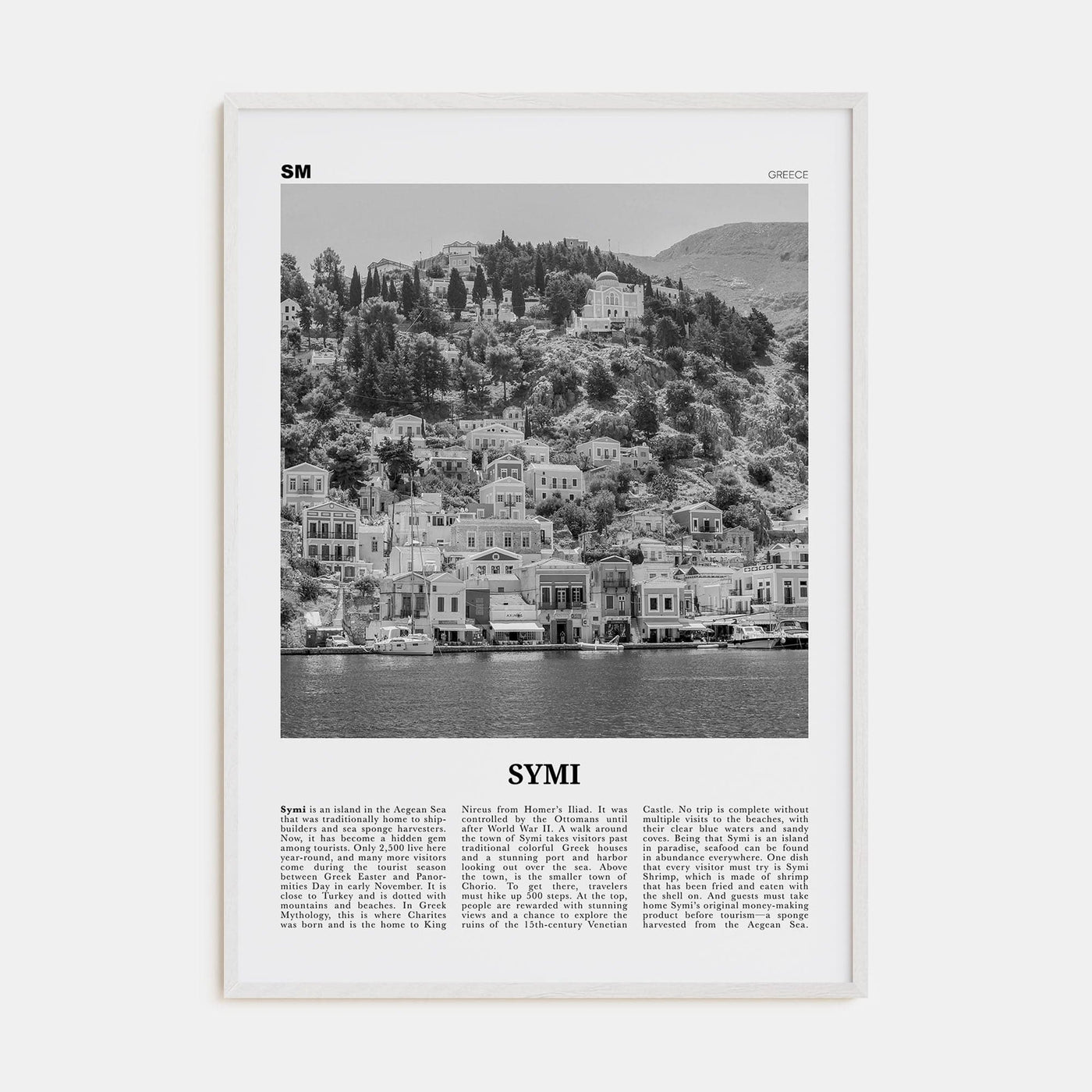 Symi Poster White Wood / 8x12 in Nbourhood Travel B&W Poster