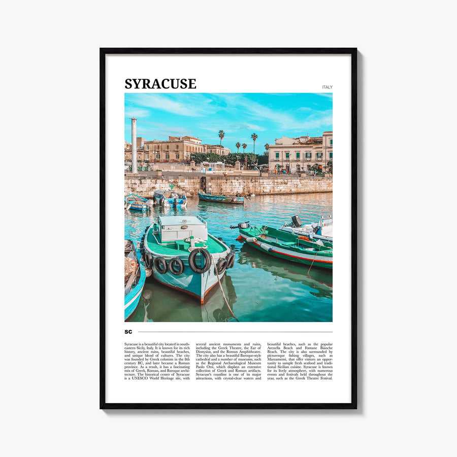 Syracuse, Italy colorful travel poster of Italy – vertical wall art, unframed print shown in interior mockup