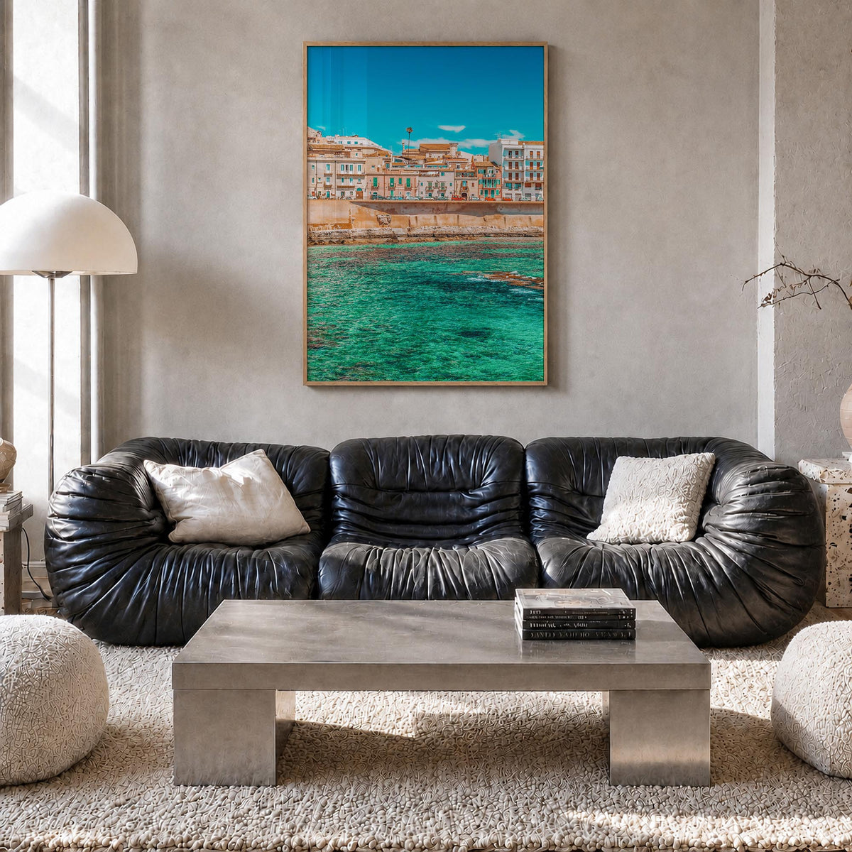 Syracuse, Italy no. 1 colorful photo poster of Italy – vertical wall art in natural wood frame, hanging on wall