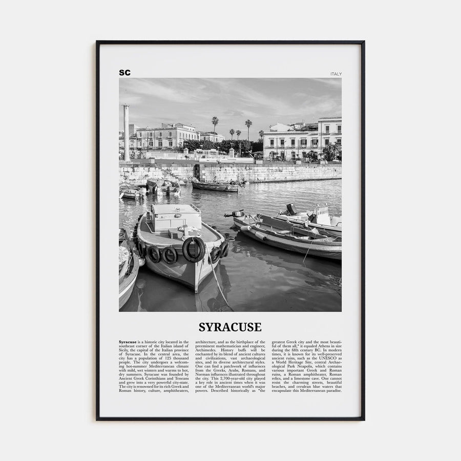 Syracuse, Italy No 1 Poster Black Metal / 8x12 in Nbourhood Travel B&W Poster