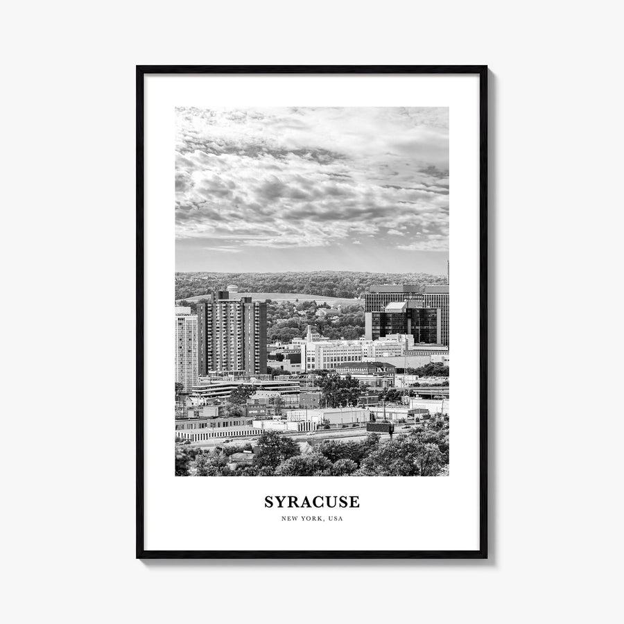 Syracuse, New York black & white classic poster of New York, USA – vertical wall art, unframed print shown in interior mockup