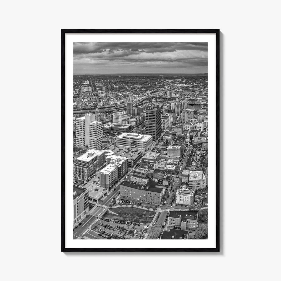 Syracuse, New York black & white photo poster of New York, USA – vertical wall art, unframed print shown in interior mockup
