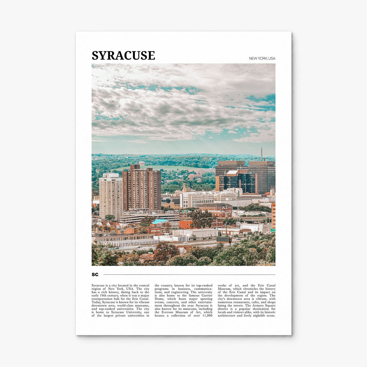 Syracuse, New York Travel Poster, print only (unframed)