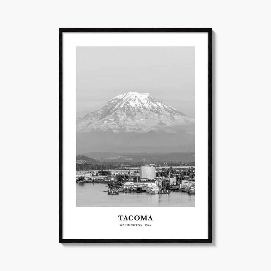 Tacoma black & white classic poster of Washington, USA – vertical wall art, unframed print shown in interior mockup