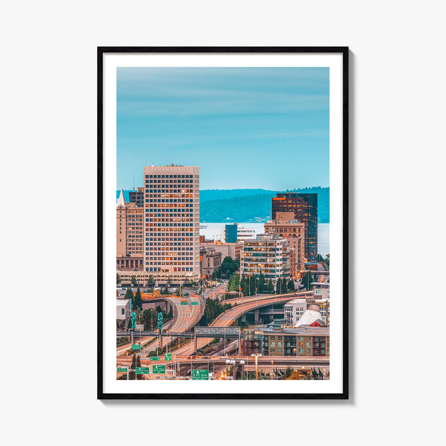 Tacoma colorful photo poster of Washington, USA – vertical wall art, unframed print shown in interior mockup