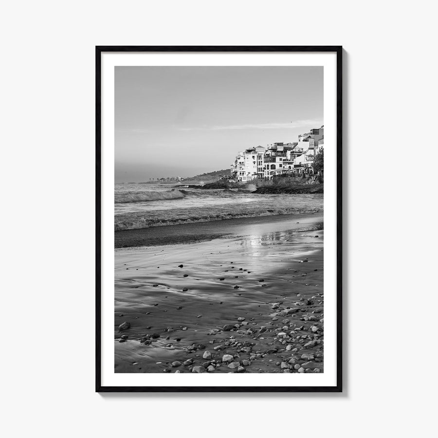 Taghazout black & white photo poster of Morocco – vertical wall art, unframed print shown in interior mockup
